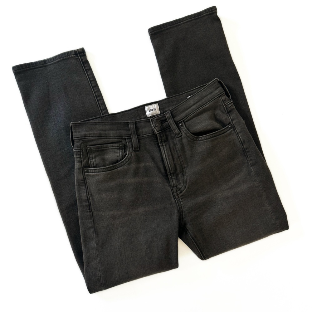 Edwin Evereve Elin Black High Rise Straight Crop Jeans Womens 24 Stretch Denim - Picture 3 of 9
